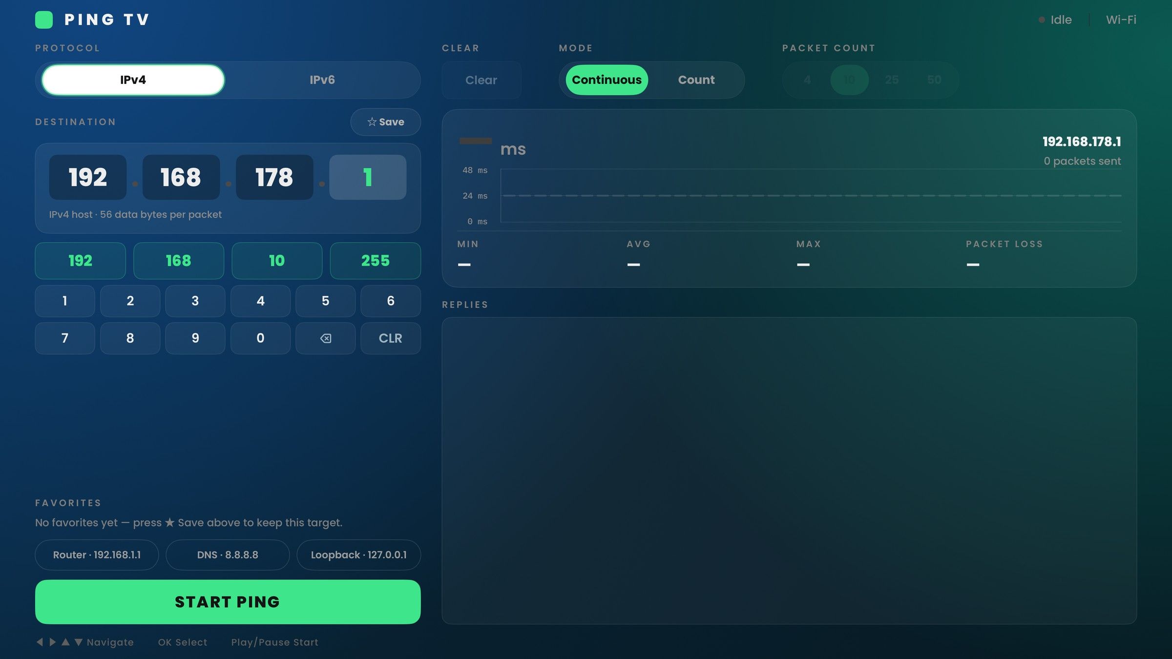 Ping TV: Dashboard