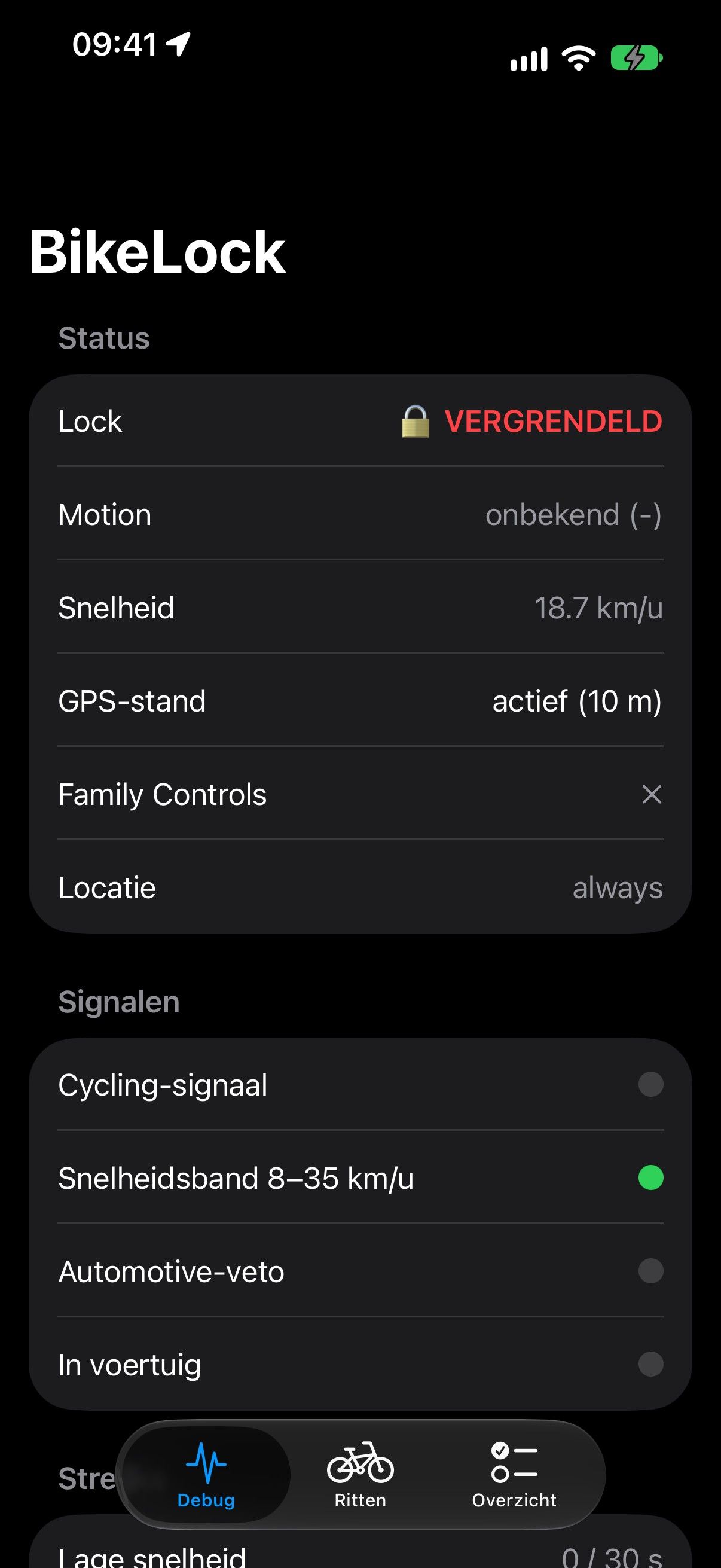 BikeLock scherm 2